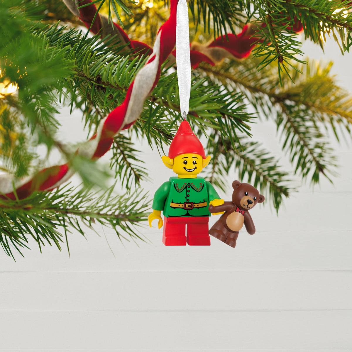 Keepsake LEGO® Ornament - Elf and Teddy Minifigure Design