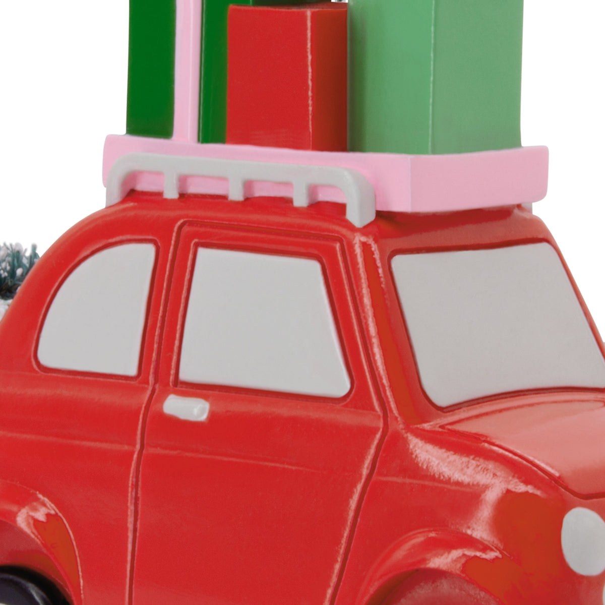 Collectable Christmas Hanging Ornament - Red Car with Gifts & Wreath