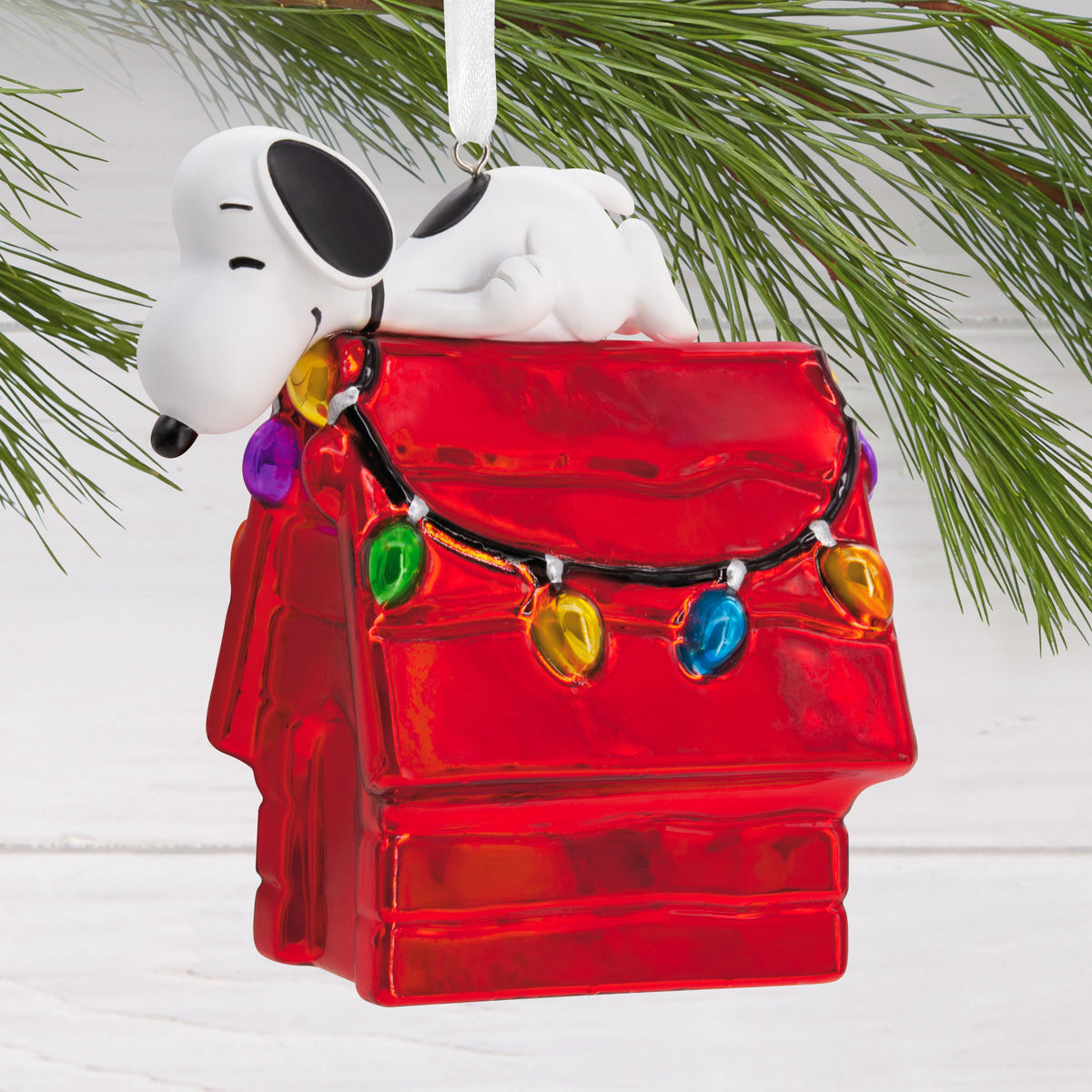 Collectable PEANUTS™ Christmas Glass Hanging Ornament - SNOOPY Doghouse