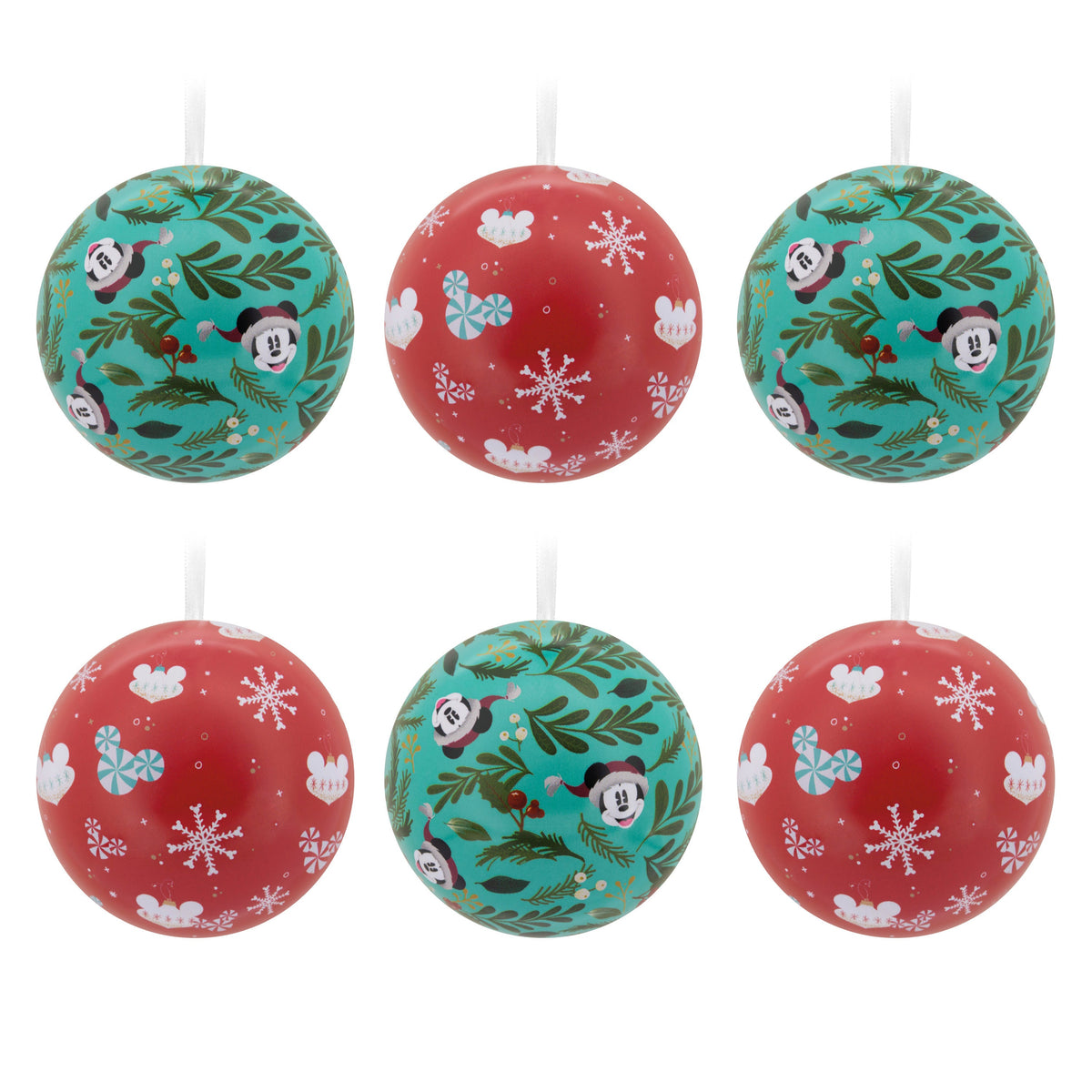 Disney Mickey & Minnie Mouse Tin Bauble Christmas Ornaments, Pack of 12