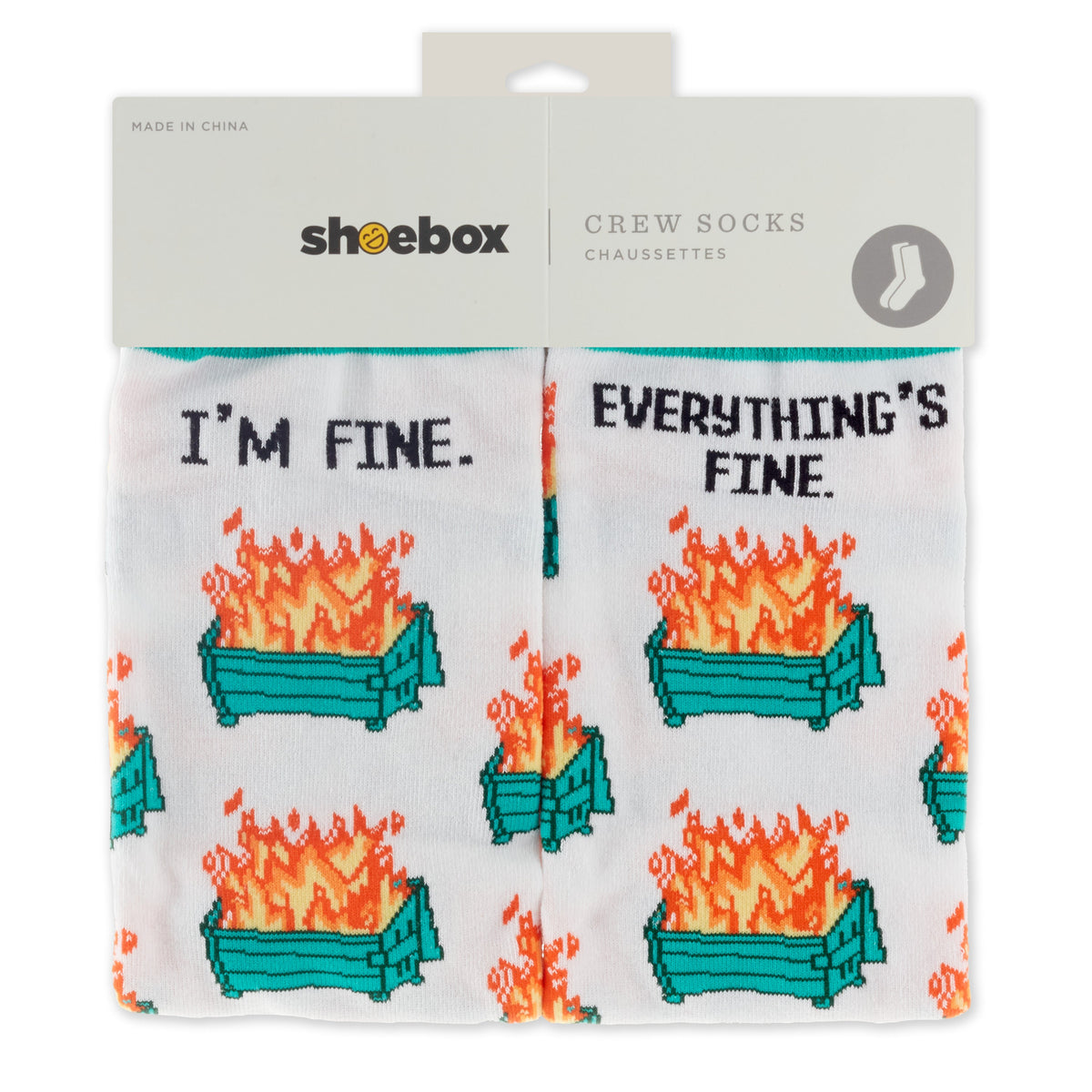 Shoebox Funny Pair of Socks - Dumpster Fires 'Everything's Fine'