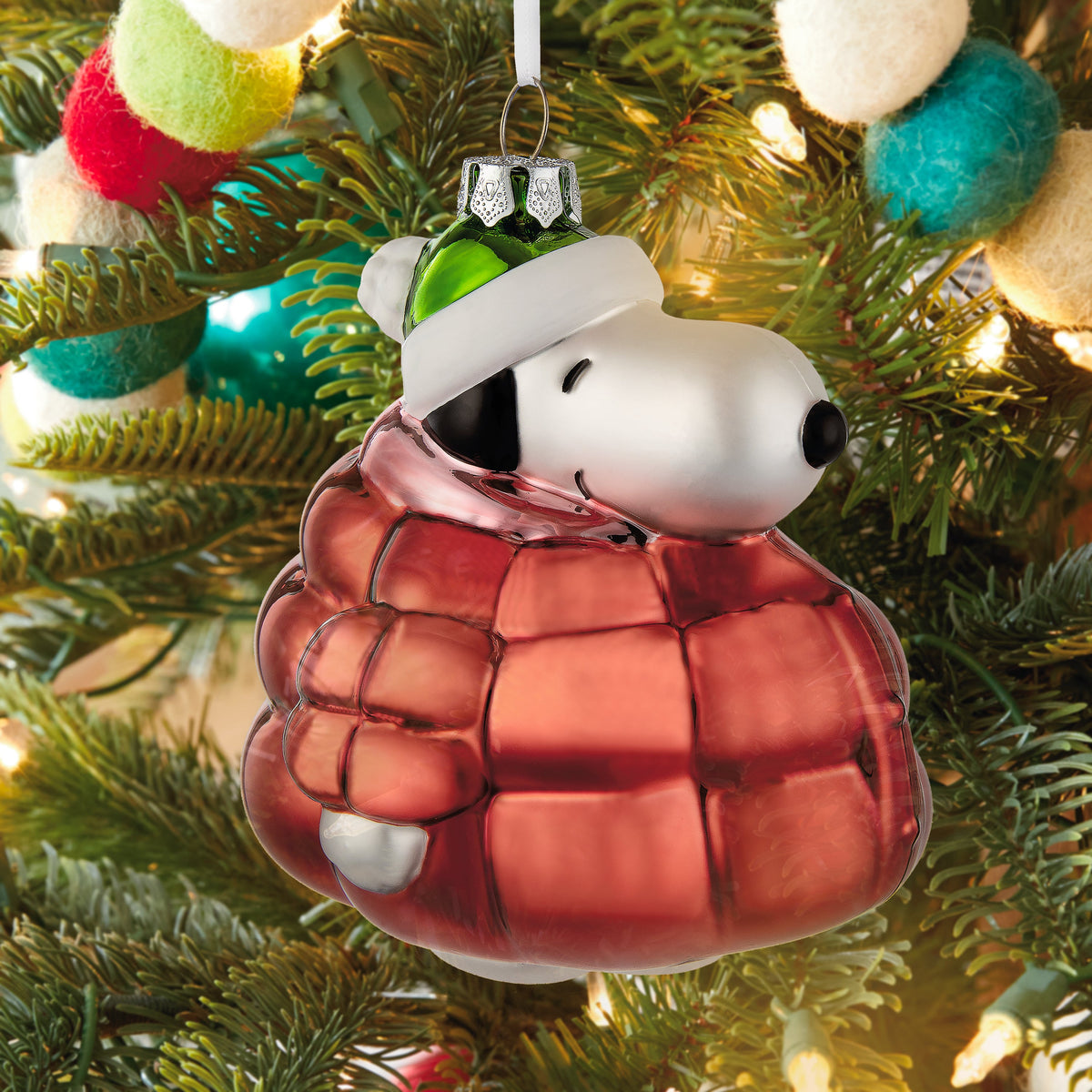 Collectable Glass Ornament - PEANUTS™ SNOOPY in Red Puffer Jacket Design