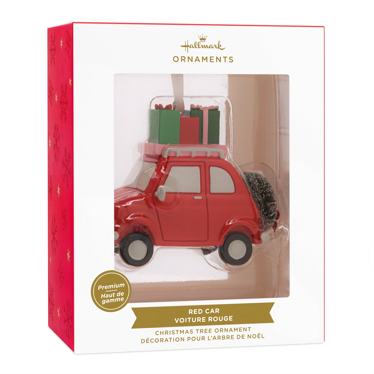 Collectable Christmas Hanging Ornament - Red Car with Gifts & Wreath