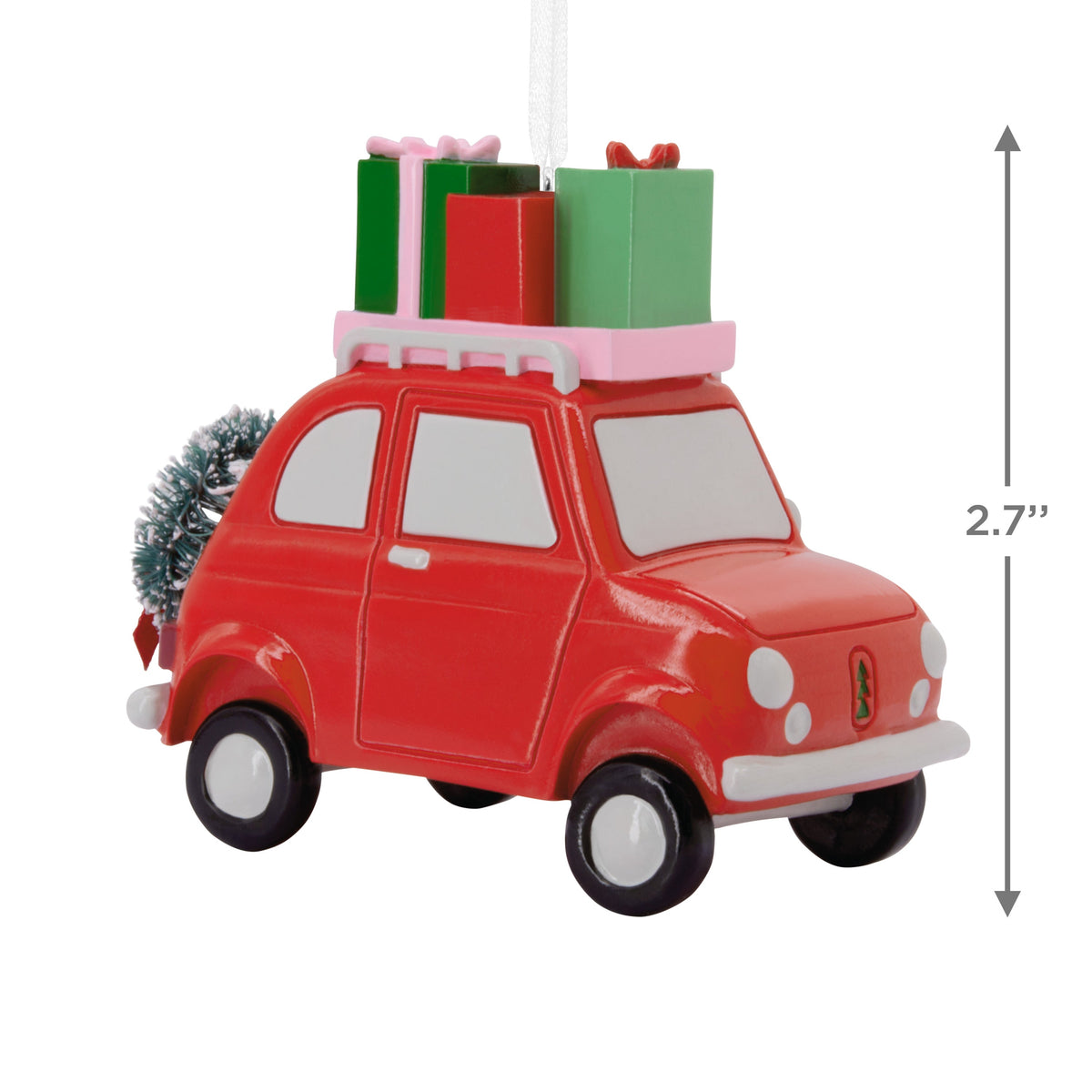 Collectable Christmas Hanging Ornament - Red Car with Gifts & Wreath