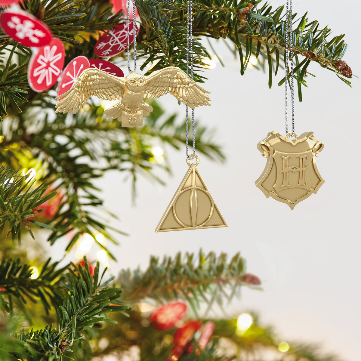 Keepsake Harry Potter™ Ornaments - 3 Pack Deathly Hallows, Hedwig & Hogwarts Crest Design
