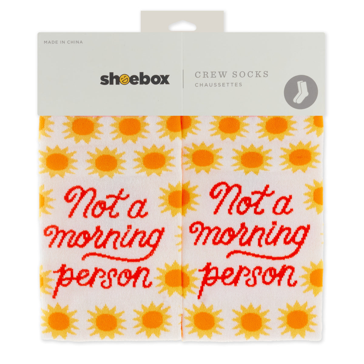 Shoebox Funny Pair of Socks - Yellow Suns 'Not A Morning Person'