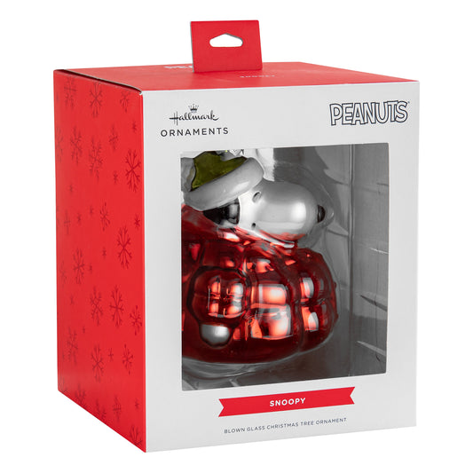 Collectable Glass Ornament - PEANUTS™ SNOOPY in Red Puffer Jacket Design